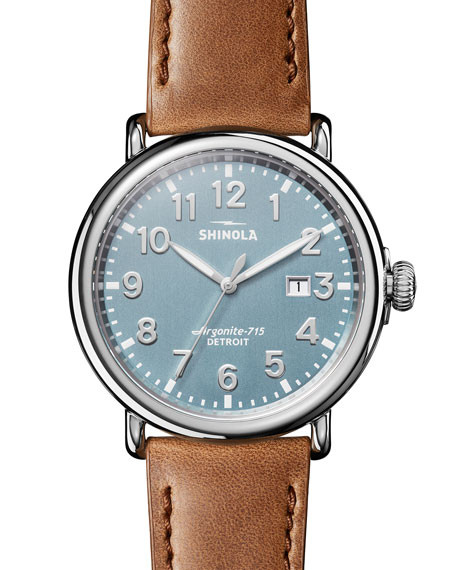 Shinola Men's 47mm Runwell 3HD Watch with Leather Strap | Neiman Marcus