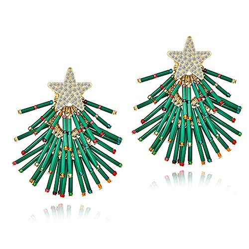 Christmas Earrings For Women Green Christmas Tree Dangle 14k Gold Plated Alloy Cute Holiday Earrings Dangle Hypoallergenic Statement Christmas Gifts… | Amazon (US)