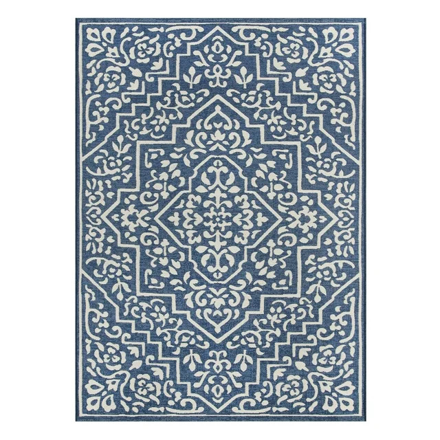 Mainstays Traditional Medallion 5' x 7' Outdoor Rug - Polypropylene/Polyester - Blue/Ivory | Walmart (US)