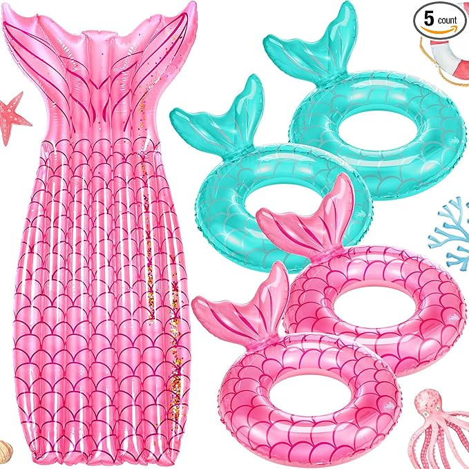 5 Pack Pool Floats Include 4 Pcs Mermaid Inflatable Pool Float Tube 1 Pcs Floatie Raft Mermaid Ta... | Amazon (US)