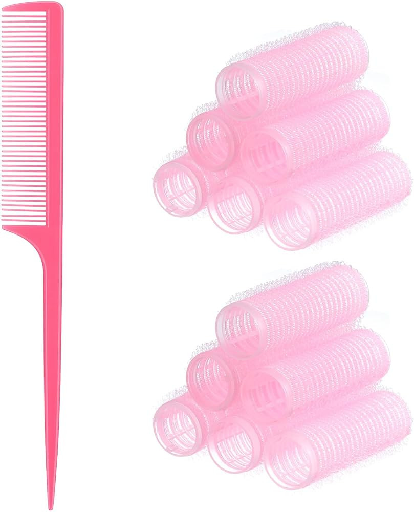 18Pcs Self Grip Hair Rollers and Pointed Tail Comb Set, Heatless Curling No Heat Damage, Salon Vo... | Amazon (US)