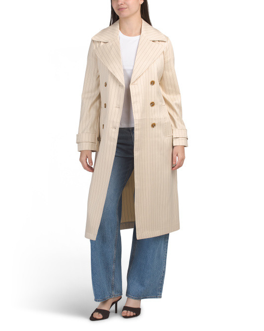 Double Breasted Relaxed Trench Coat With Pinstripe Pattern | Midweight Jackets | Marshalls | Marshalls