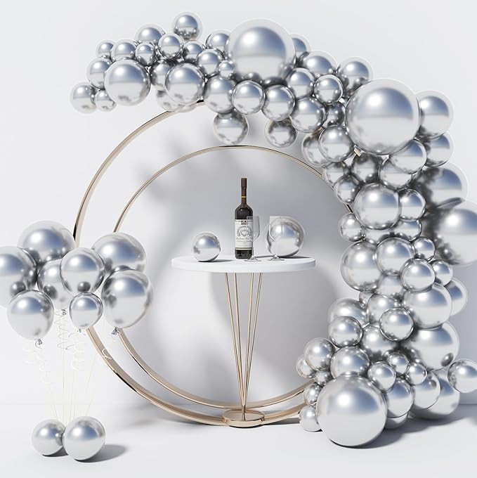 130PCS Metallic Silver Balloons Different Sizes 18" 12" 10" 5" Balloon Garland Arch Kit perfect f... | Amazon (US)