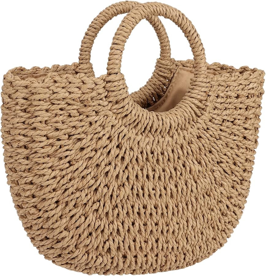Womens Large Straw Beach Bag Woven Tote Bag Top Handle Handbag Purse for Summer | Amazon (US)