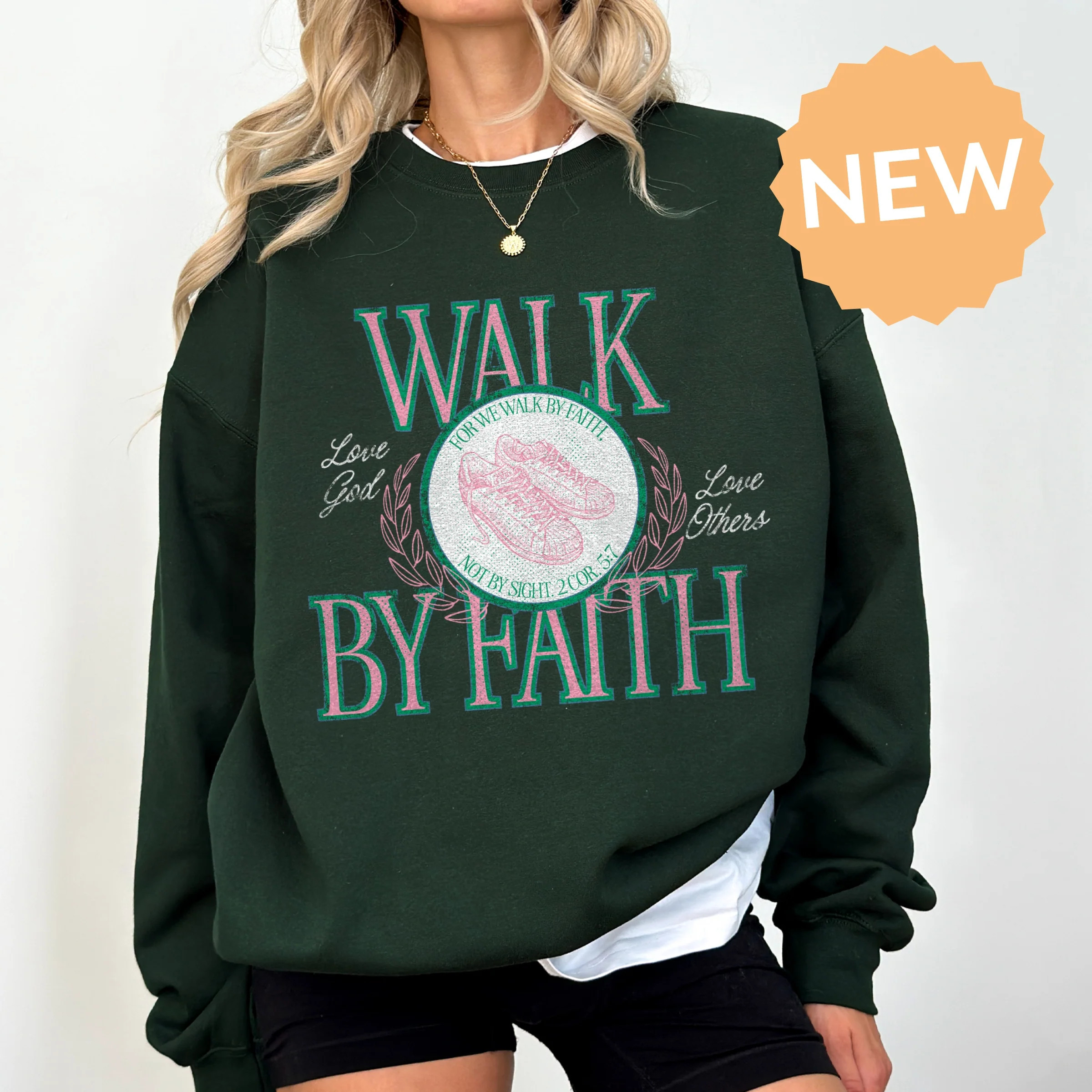 Walk By Faith Crewneck Sweatshirt | Gods Love Overcomes