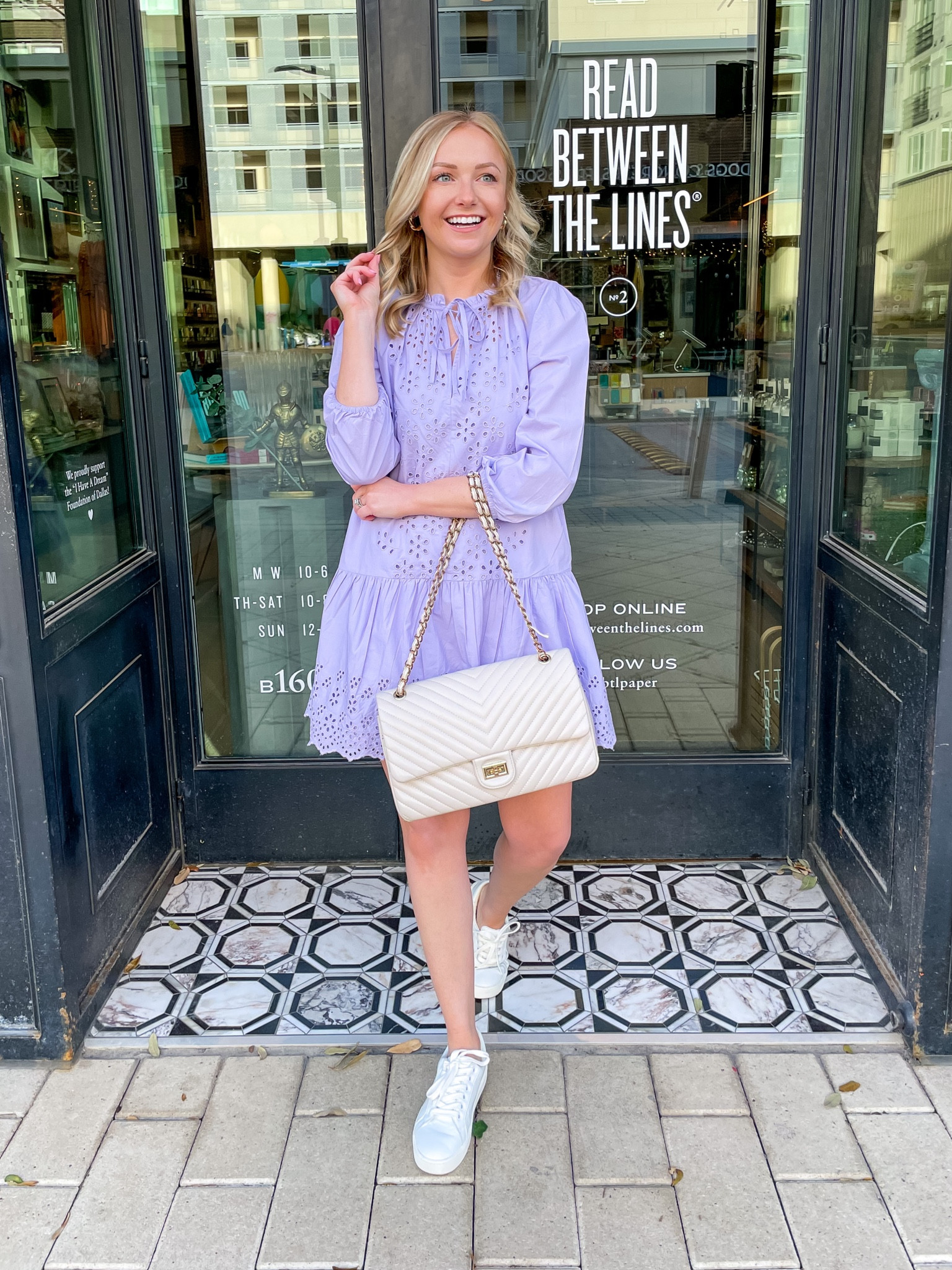 Wearing an XSP | pastel dress,
Lavender dress, Easter dress, eyelet dress, spring dress, white sneakers, spring outfit 

#LTKFind #LTKSeasonal #LTKunder100