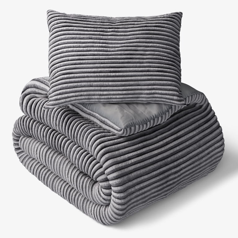 Mainstays Kids Gray Solid Plush Ribbed Corduroy Comforter Set, Twin, 2 Pieces | Walmart (US)