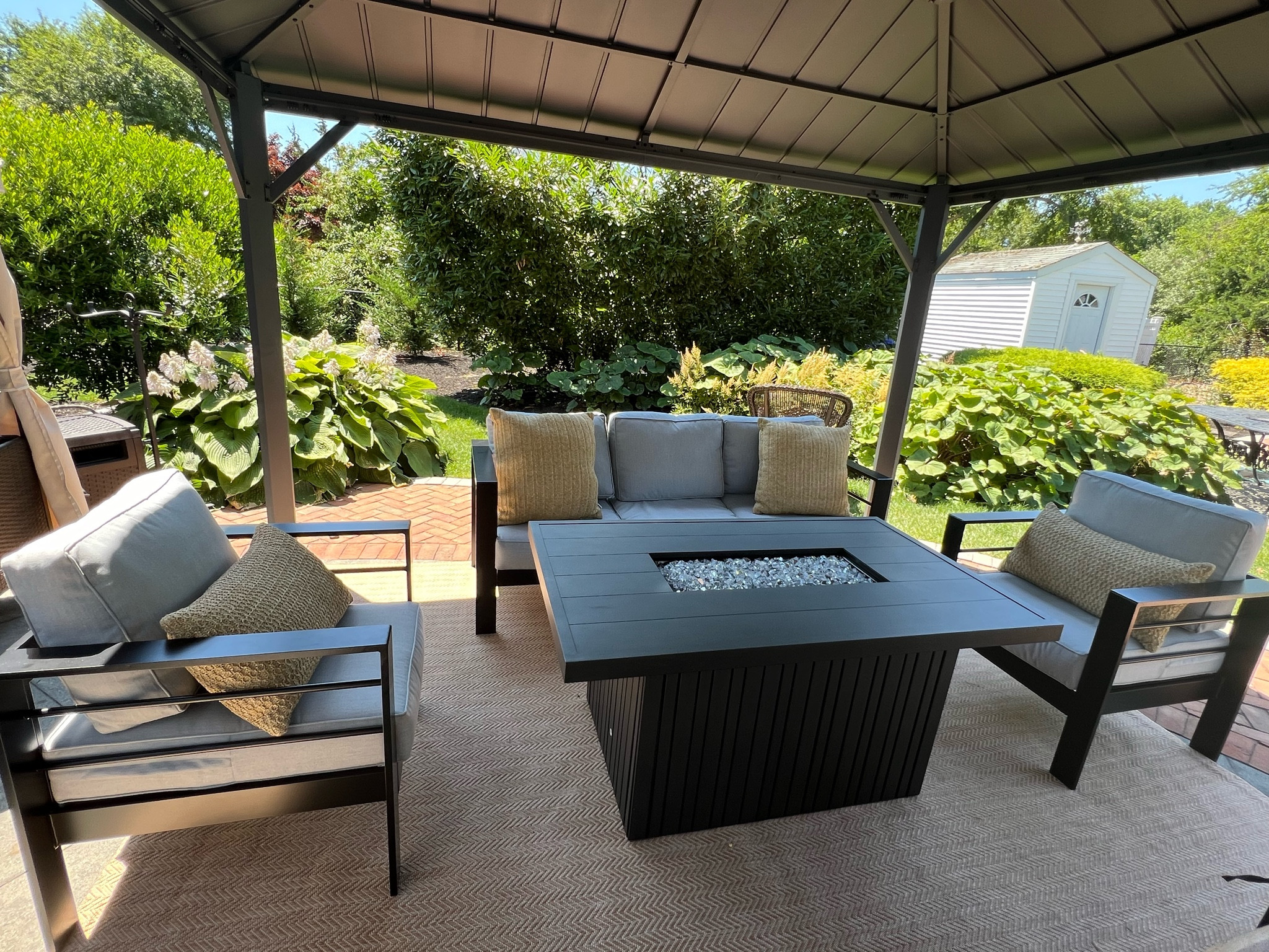 I wanted to create a sitting area in my backyard. I loved some products from Pottery Barn but I ended up purchasing similar items from other places which were more cost effective. I will link the original and the dupe. 
#home #outdoor 