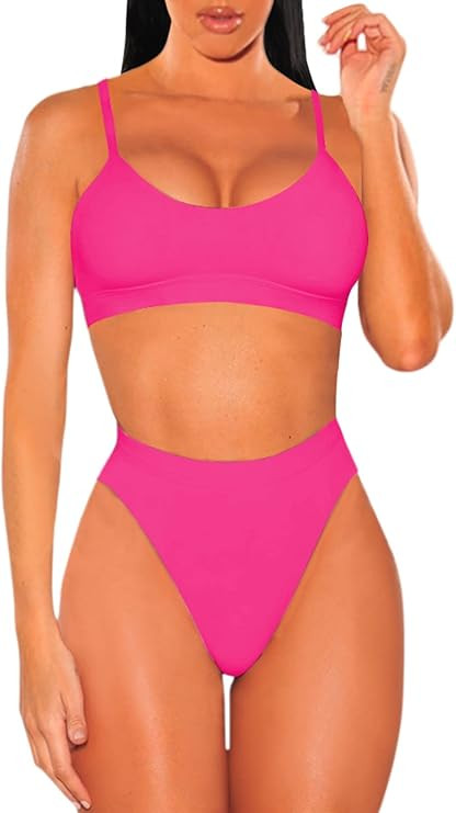 Pink Queen Women's Push Up Pad High Cut High Waisted Cheeky Two Piece Swimsuit | Amazon (US)