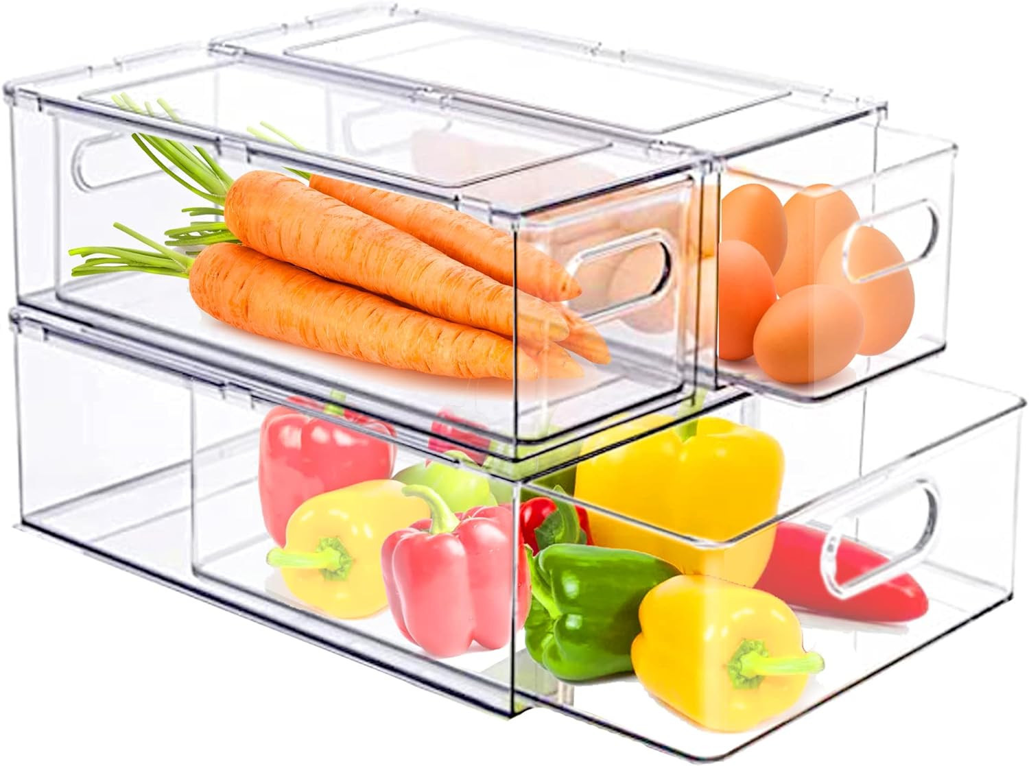 bealy 3 Pack Fridge Organization and Storage, Refrigerator Organizer Bins with Pull-out Drawer, F... | Amazon (US)