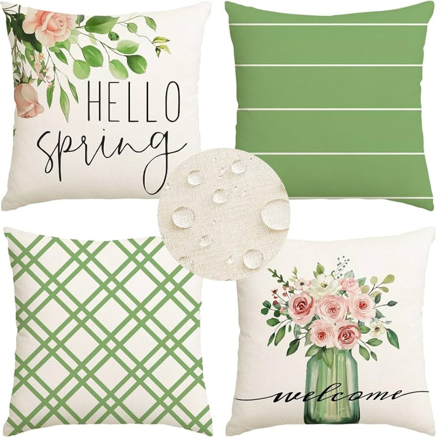 RABUSOFA Spring Pillow Covers 18x18 Inch Set of 4 Waterproof Outdoor Spring Decorations for Home,... | Amazon (US)
