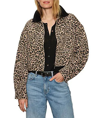 Sanctuary Leopard Printed Long Sleeve Cropped Barn Jacket - L | Dillard's