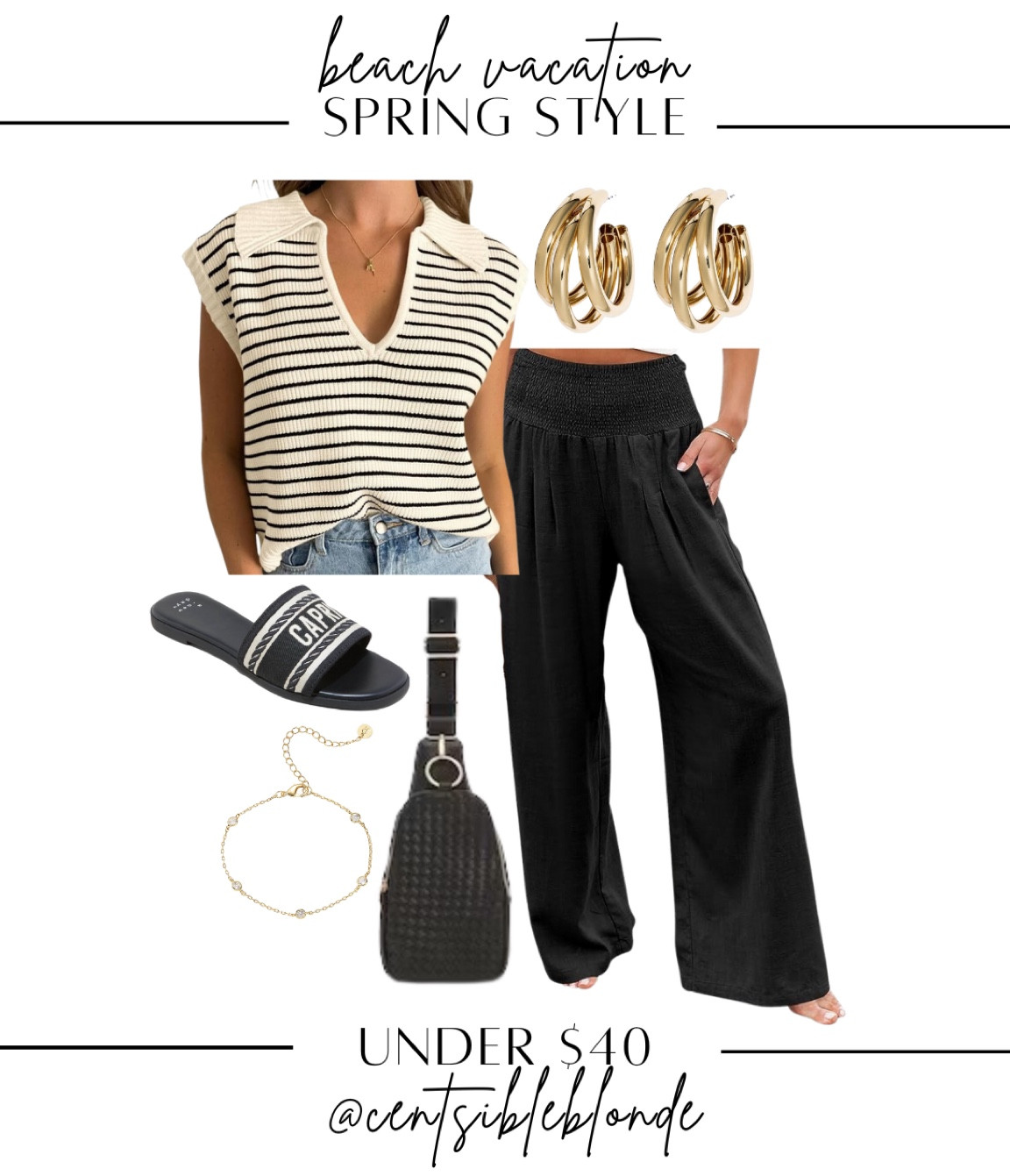 Vacation outfit
Black linen pants
Gold hoops
Black bag
Travel outfit 
Beach outfit 
Spring outfit idea
Short sleeve sweater
V neck top
Black sandals
Slide sandals
Spring sandals
Target sandals
Black pants 

#LTKItBag #LTKFindsUnder50 #LTKTravel