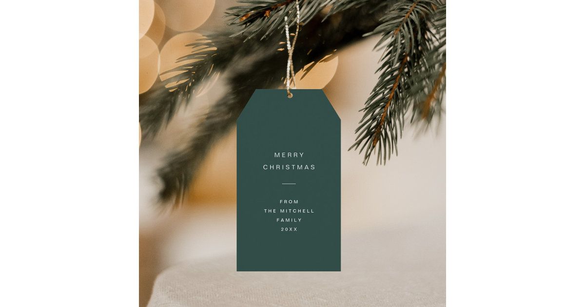 Modern and Minimal Typography | Green Christmas Gift Tags | Zazzle