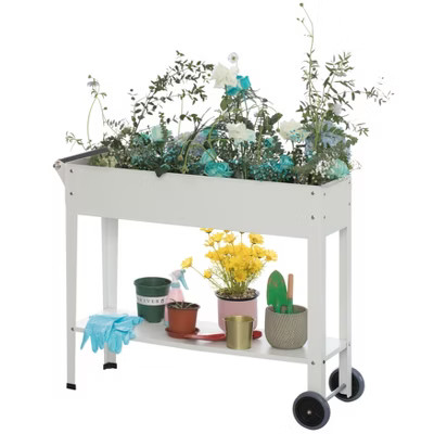 Gardenised Mobile Planter Raised Garden Bed Rectangular Flower Cart with Shelf | Target