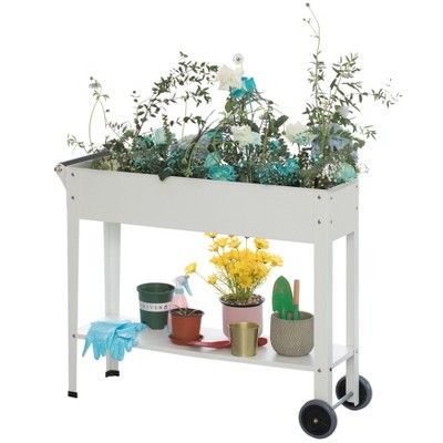 Gardenised Mobile Planter Raised Garden Bed Rectangular Flower Cart with Shelf | Target