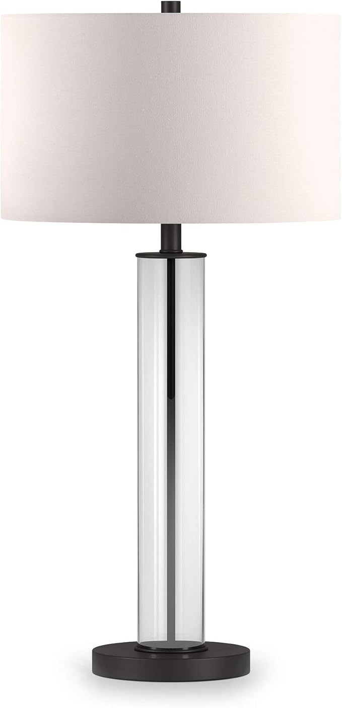 Harlow 29" Tall Table Lamp with Fabric Shade in Clear Glass/Blackened Bronze/White | Amazon (US)