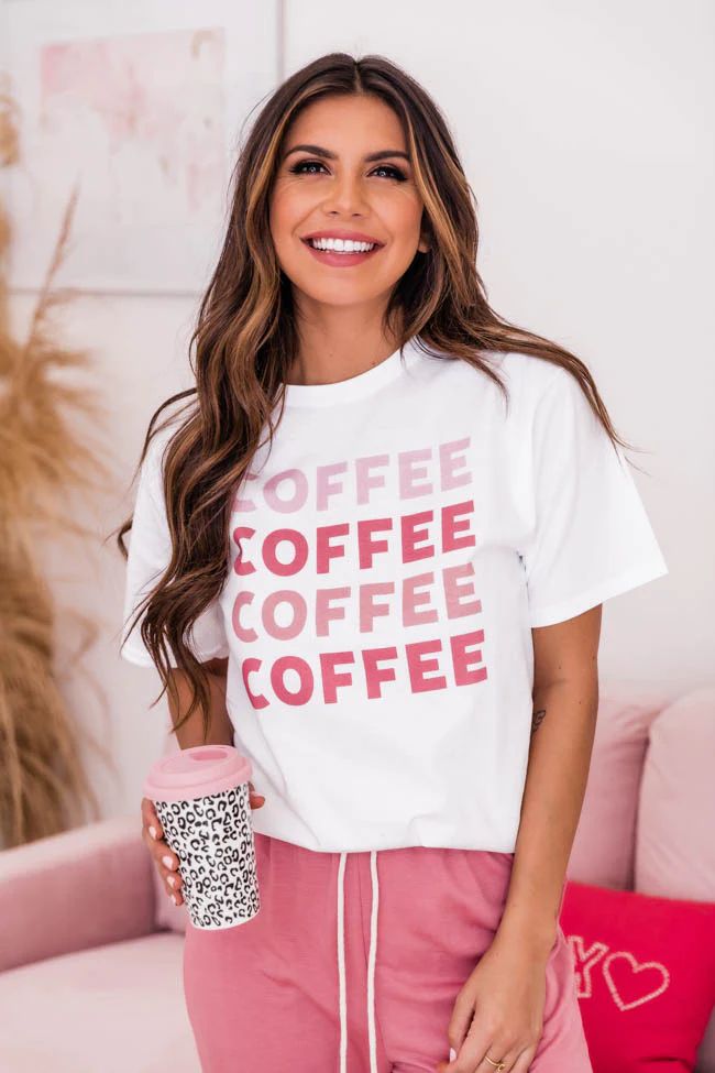 Coffee Pink Ombre White Graphic Tee | The Pink Lily Boutique