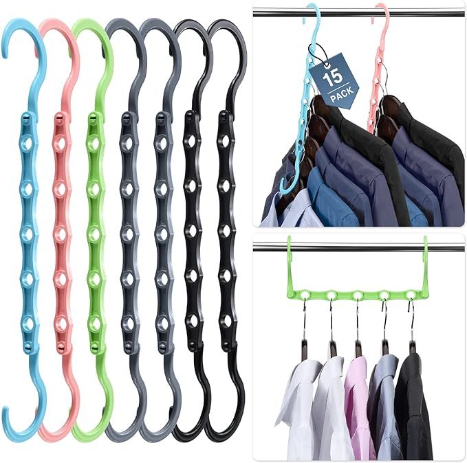 15-Pack-Magic-Hangers-Space-Saving, Closet-Organizer-Hanger, Closet-Space-Saver-Hanger for All Ty... | Amazon (US)