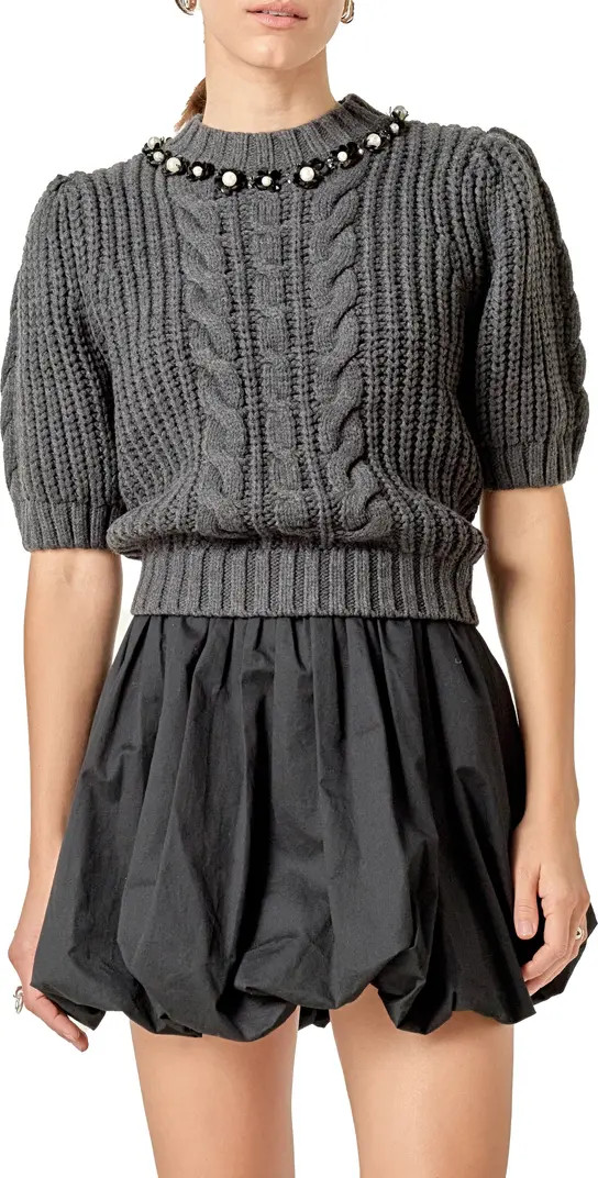 English Factory Pearly Bead Puff Sleeve Sweater | Nordstrom | Nordstrom