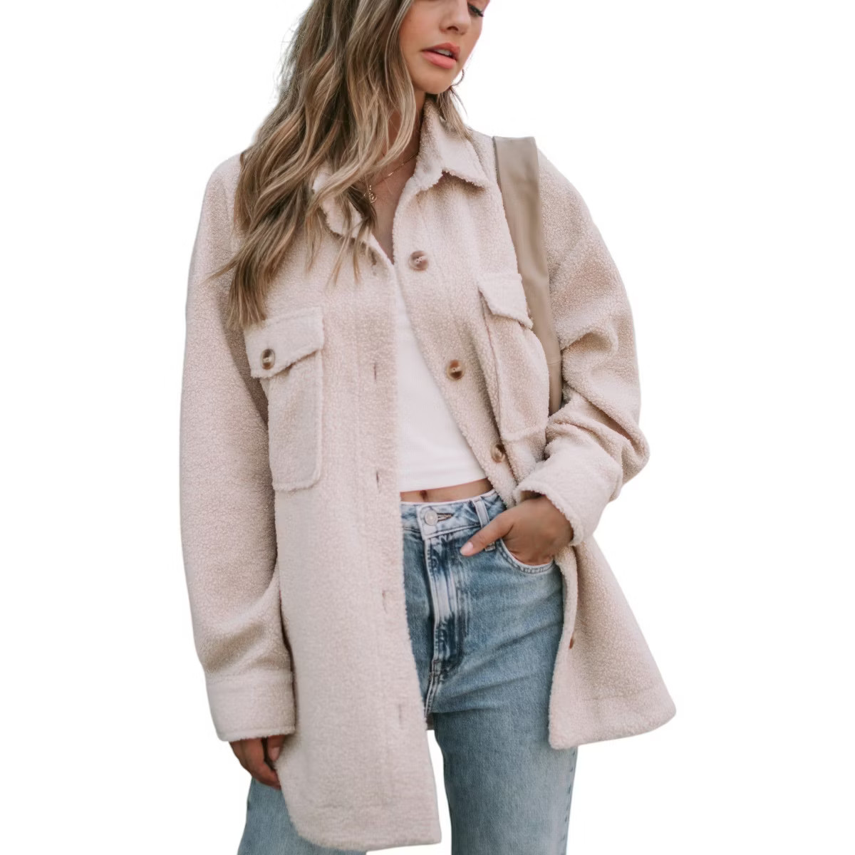 Amaryllis Women's Cozy Button-Up Jacket with Front Flap Pockets Cozy Oversized Fit Long-Sleeve Sh... | Target