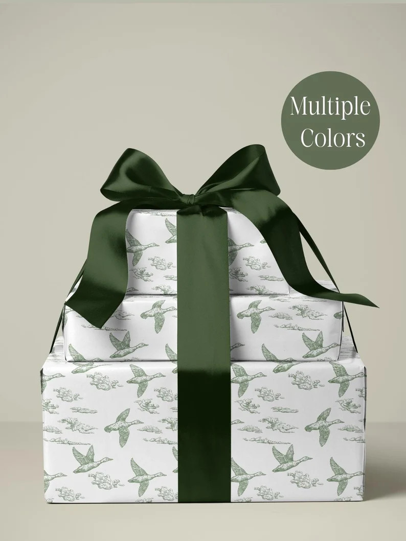 Green Toile Duck Wrapping Paper Vintage Duck Season Birthday Wrapping Paper Toile Gift Wrap Elega... | Etsy (US)
