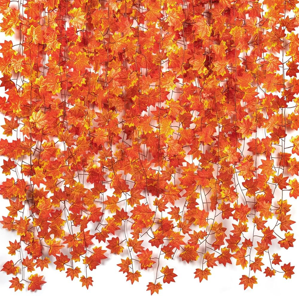 CQURE 5 Pack Fall Leaf Garland, Hanging Vines Garland Artificial Fall Maple Leaves Garland Thanks... | Amazon (US)
