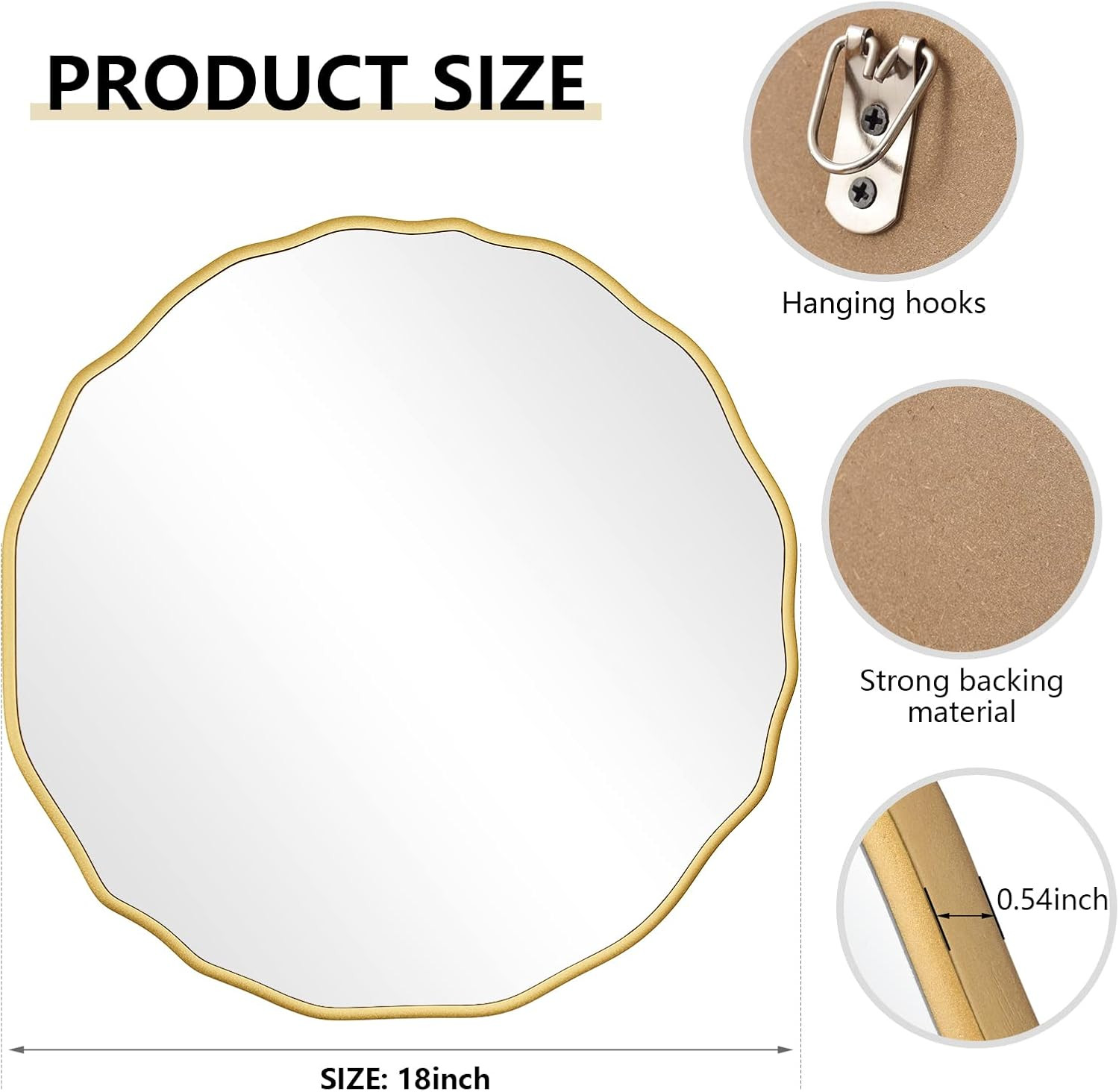 H HOMEWINS 18" Circle Wall Mirror,Gold Waved Decorative Round Mirror,Farmhouse Vanity Wood Mirror... | Amazon (US)
