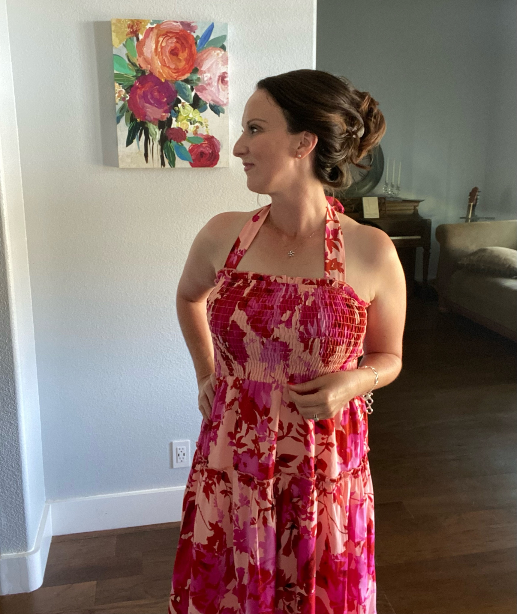 Gorgeous floral midi dress - summer dress - summer midi smocked halter dress. Lightweight and so feminine. Wedding guest dress. 

#LTKSeasonal #LTKunder50 #LTKFind