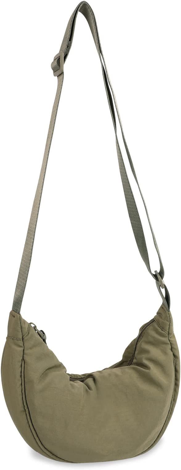 Small Nylon Crescent Crossbody Bag for Women Men Trendy,Travel Sling Bag | Amazon (US)