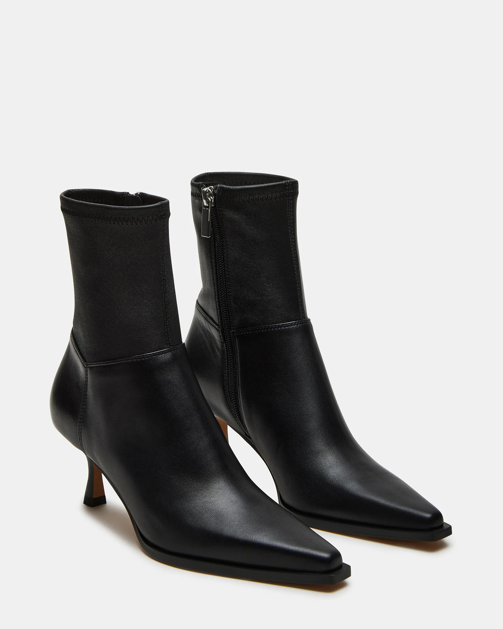 STASIA Black Leather Pointed Toe Ankle Booties | Women's Designer Boots | Steve Madden (Canada)