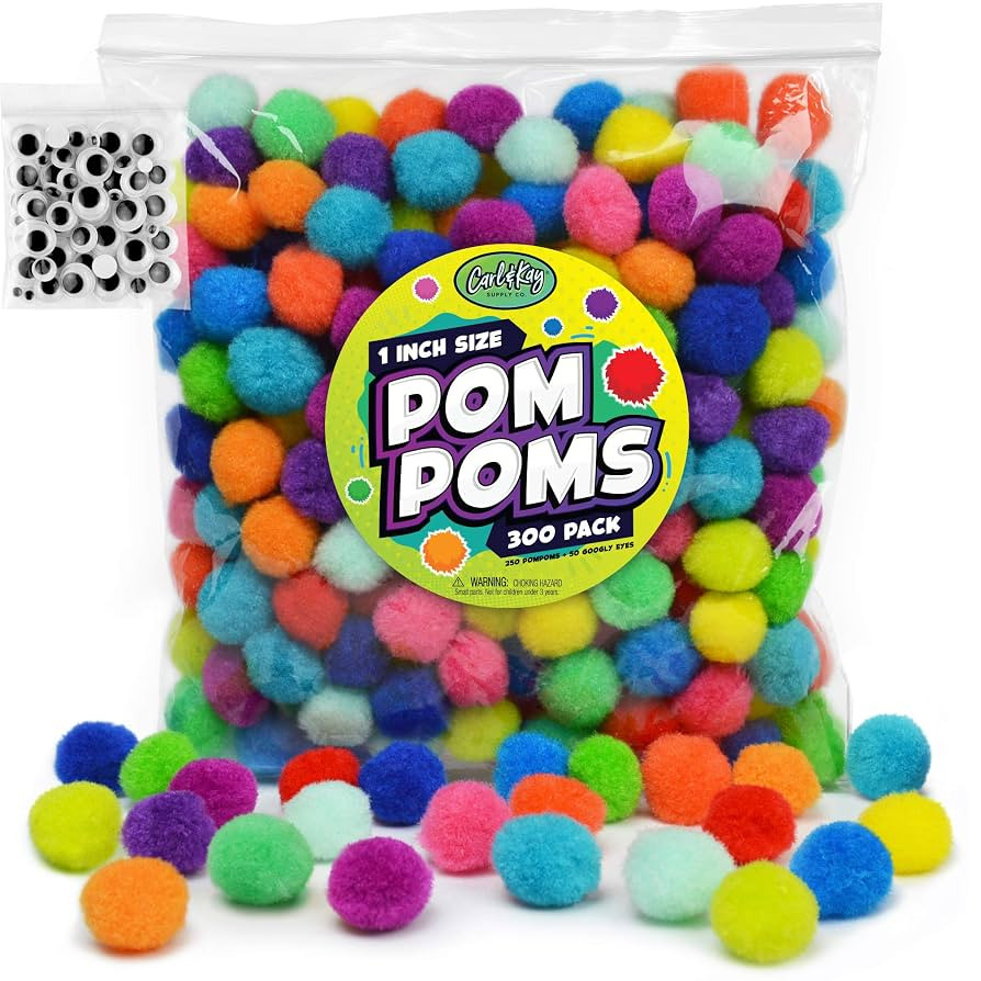 Carl & Kay [300 Pcs] 250 1 Inch Pom Poms & 50 Googly Eyes - Craft Pom Pom Balls - Pompoms for Cra... | Amazon (US)