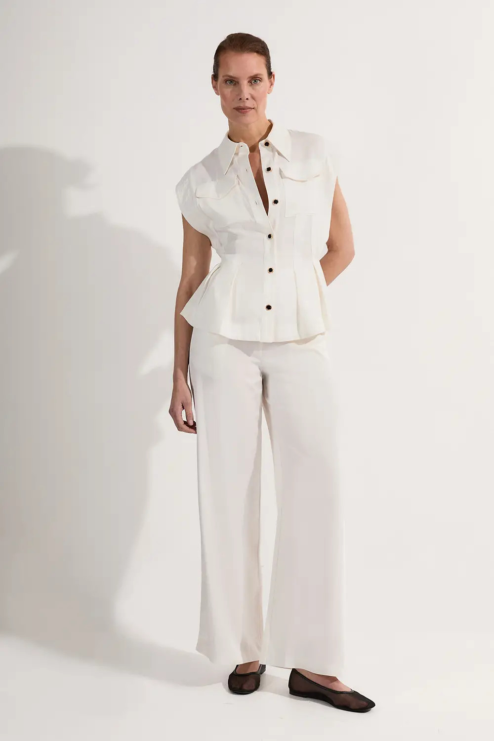 White Premium Viscose Linen Woven Straight Leg Trouser | Karen Millen | Karen Millen UK + IE + DE + NL
