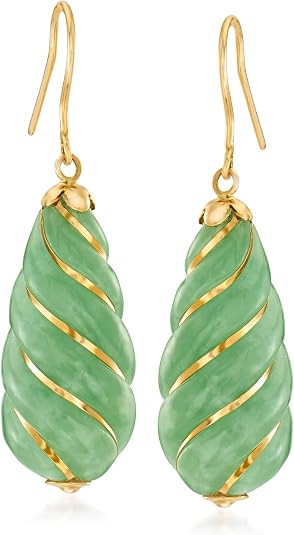 Ross-Simons Jade Drop Earrings in 14kt Yellow Gold | Amazon (US)