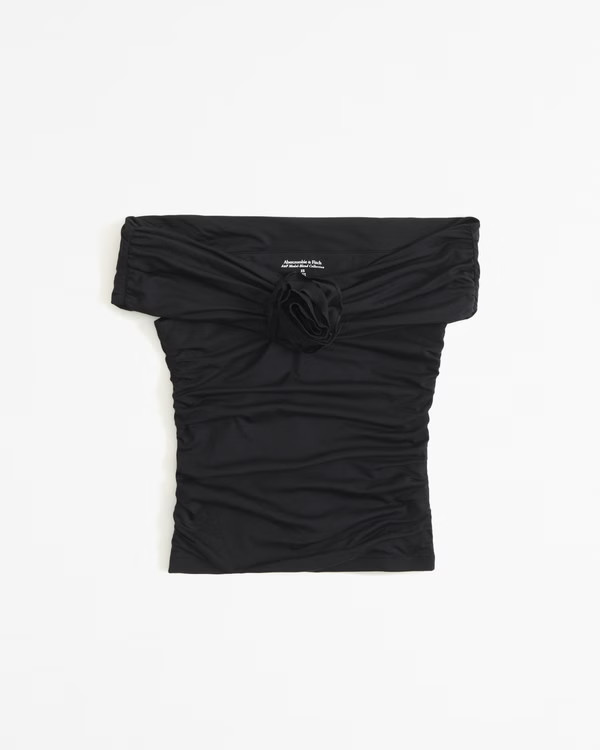 Off-The-Shoulder Ruched Rose Top | Abercrombie & Fitch (US)