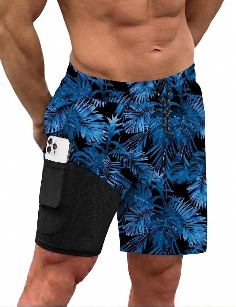 COOFANDY Men Swim Trunk with Compression Liner 2 in 1 Swimwear Bathing Suit Quick Dry Board Short | Amazon (US)