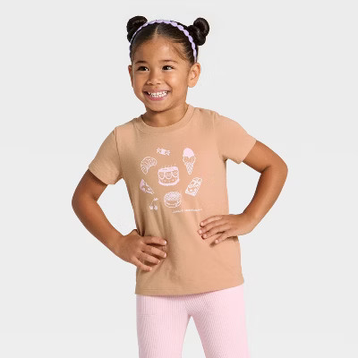 Toddler Girls' Short Sleeve Snack Connoisseur Graphic T-Shirt - Cat & Jack™ Light Brown 12M | Target