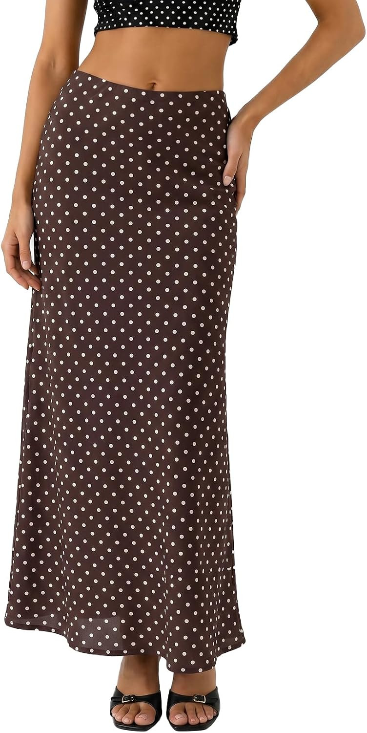 BLENCOT Womens High Waisted Long Mesh Polka Dot Maxi Skirt | Amazon (US)