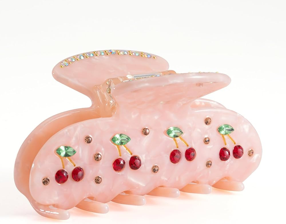 Acetate Hair Clips Claws For Women Sparkly Rhinestone Pattern In Red Cherry Shape Pink Hair Clip ... | Amazon (US)