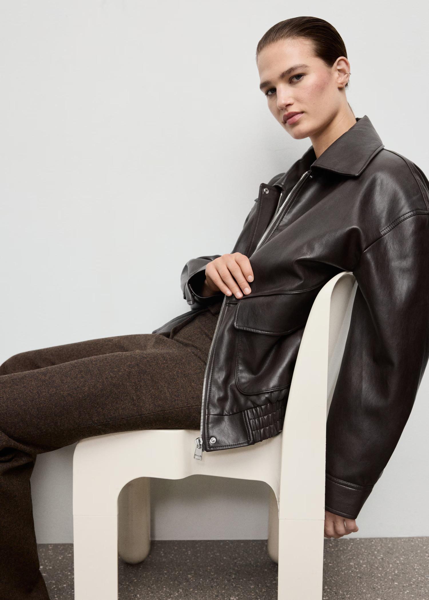 Oversized leather-effect jacket | MANGO (UK)