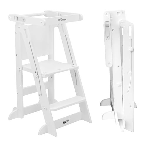 Little Partners Learn 'N Fold Learning Tower Foldable Toddler Platform Baby Kitchen Stool, Children's Folding Kitchen Stool Helper Adjustable Ladder for Kids Ages 2 to 6 (Soft White) | Amazon (US)
