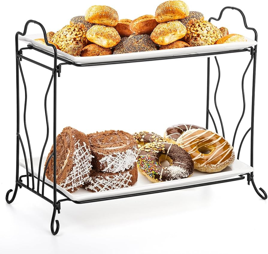 Goaste 2 Tier Serving Stand and Platters Set, 12 Inch Porcelain Serving Trays, Tiered Food Displa... | Amazon (US)