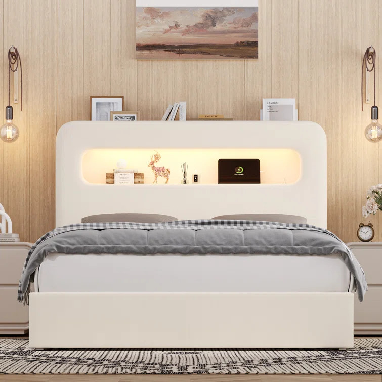 Upholstered Bed Frame, Storage Bed with LED and Charging Station | Wayfair North America