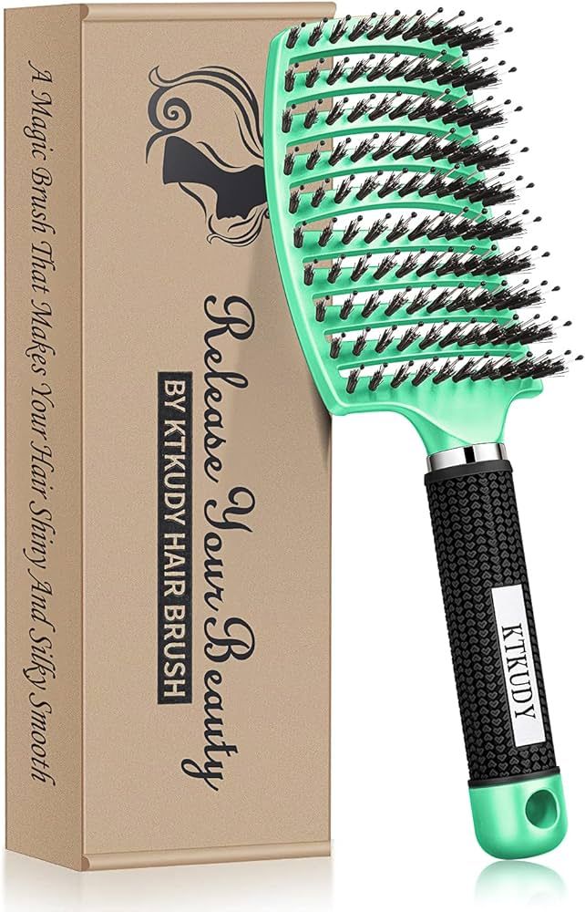 KTKUDY Detangling Brush Boar Bristles Hair Brush Make Hair Shiny & Healthier Curved and Vented De... | Amazon (US)