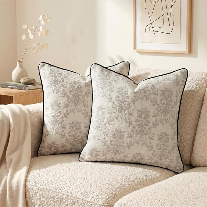 Amazon.com: LZYGK 20x20 Inch Vintage Vine Floral Pillow Covers Set of 2, Large Woven Cushion Covers with Corded Piping and Velvet Back for Sofa Couch Living Room Decor, Beige : Home & Kitchen | Amazon (US)