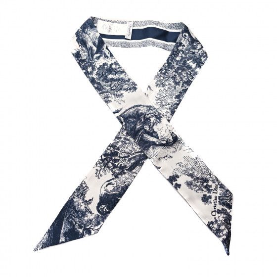 CHRISTIAN DIOR Silk Toile De Jouy Reverse Capri Mitzah Scarf Navy Blue | FASHIONPHILE (US)