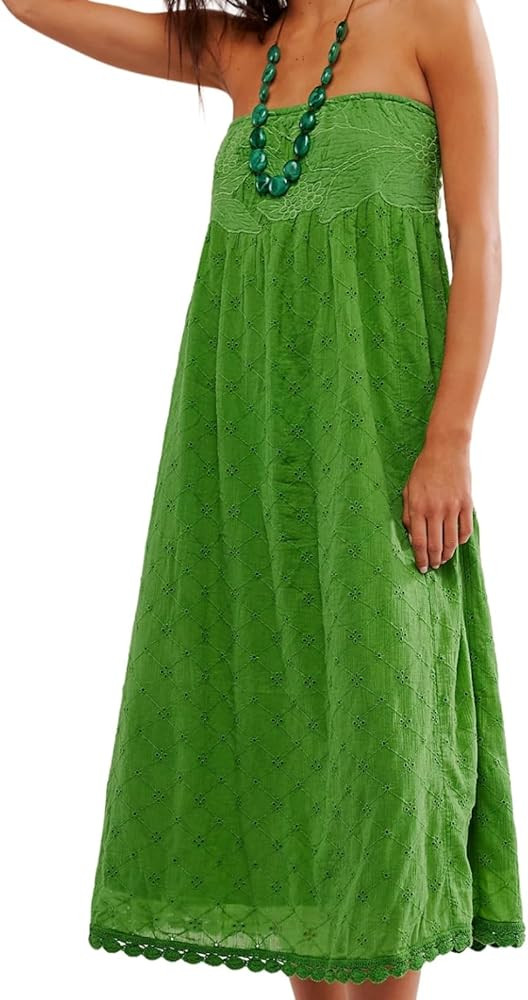 Womens Strapless Dress Summer Off The Shoulder Solid Color Maxi Dress Hollow Out Wedding Guest Dr... | Amazon (US)