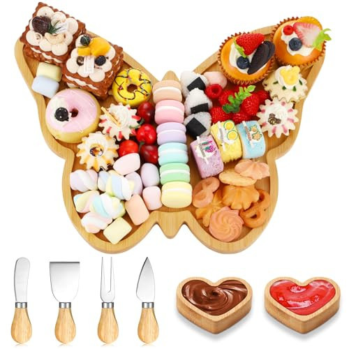 Weysat Butterfly Charcuterie Boards Set Large Butterfly Platter and Knife Set Cheese Fruit Cracker Charcuterie Boards Serving Tray Platter Plate for Baby Christening Wedding Bridal Shower Decoration | Amazon (US)