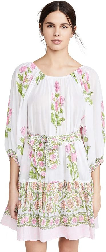 Juliet Dunn Women's Cotton Boho Dress, White/Pale Pink Neon, One Size | Amazon (US)