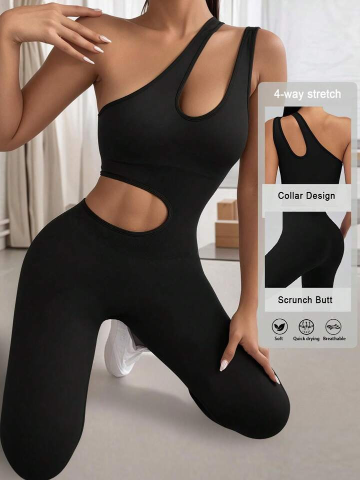 Mono sin mangas asimétrico con diseño hueco para mujer, mono de entrenamiento de danza, mono as... | SHEIN